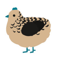 A beige and sable chicken with a half-lace pattern