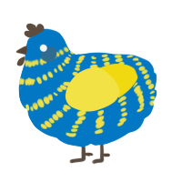 A sapphire and yellow chicken with a bar pattern