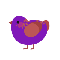 A violet and red chicken with a neck-speckle pattern