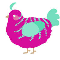 A fuchsia and mint chicken with a half-bar pattern