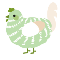 A gluppy and cream chicken with a bar pattern