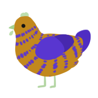 A ochre and indigo chicken with a bar pattern