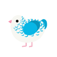 A white and cerulean chicken with a half-lace pattern