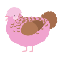 A pink and brown chicken with a half-lace pattern