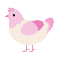 A cream and pink chicken with a head pattern