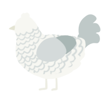 A white and silver chicken with a lace pattern