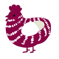 A maroon and white chicken with a bar pattern