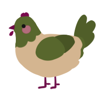 A beige and olive chicken with a head pattern