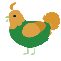 A viridian and orange chicken with a head pattern