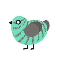 A mint and grey chicken with a bar pattern