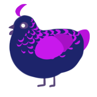 neon, a navy and amethyst chicken with a half-lace pattern