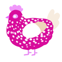 A fuchsia and cream chicken with a speckle pattern