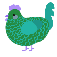 A viridian and turquoise chicken with a lace pattern