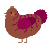 A russet and maroon chicken with a half-bar pattern
