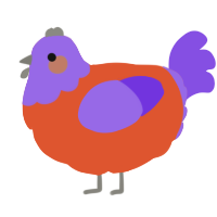 A vermilion and blurple chicken with a head pattern