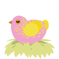 A pink and yellow chicken with a half-lace pattern