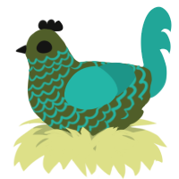 A olive and turquoise chicken with a lace pattern