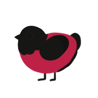 A crimson and black chicken with a head pattern