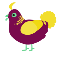 A wine and yellow chicken with a neck-band pattern