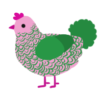 A pink and viridian chicken with a double-lace pattern
