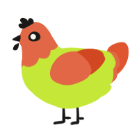 A lime and vermilion chicken with a head pattern