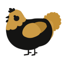 A black and gold chicken with a head pattern