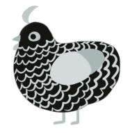 A black and silver chicken with a lace pattern