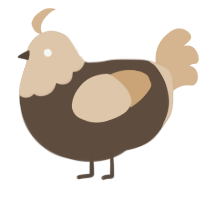 A bark and beige chicken with a head pattern