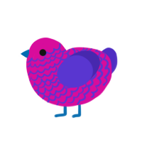 A fuchsia and indigo chicken with a lace pattern