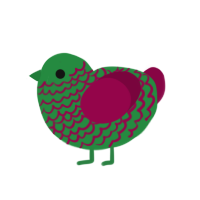 A viridian and maroon chicken with a lace pattern