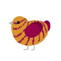 A orange and maroon chicken with a bar pattern