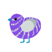 A blurple and silver chicken with a bar pattern