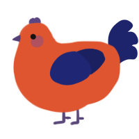 A vermilion and navy chicken