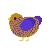 A ochre and indigo chicken with a lace pattern