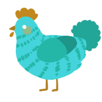 A aqua and turquoise chicken with a bar pattern