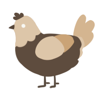 A bark and beige chicken with a head pattern