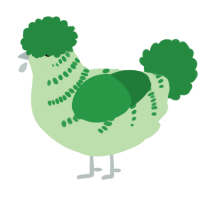 A gluppy and viridian chicken with a half-bar pattern