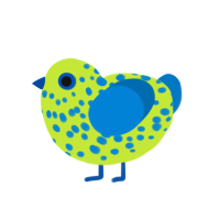 A lime and sapphire chicken with a speckle pattern