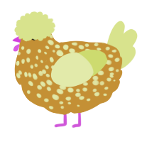 A gold and lemon chicken with a speckle pattern