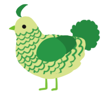 A lemon and viridian chicken with a lace pattern
