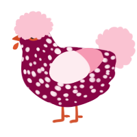A maroon and rose chicken with a speckle pattern