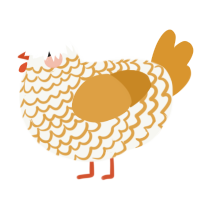 A white and orange chicken with a lace pattern