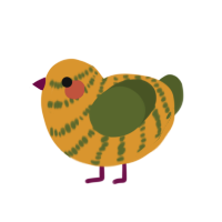 A orange and olive chicken with a bar pattern