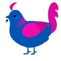 A ultramarine and fuchsia chicken with a neck-band pattern