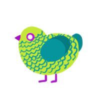 A lime and teal chicken with a lace pattern