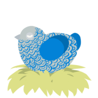 A silver and sapphire chicken with a double-lace pattern