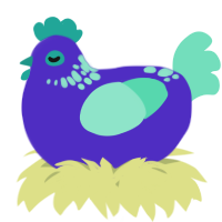 A indigo and mint chicken with a neck-speckle pattern