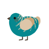 A teal and beige chicken with a half-bar pattern