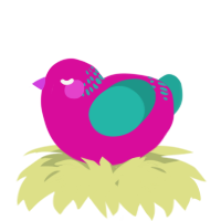 A fuchsia and turquoise chicken with a neck-band pattern