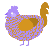 A lilac and ochre chicken with a lace pattern